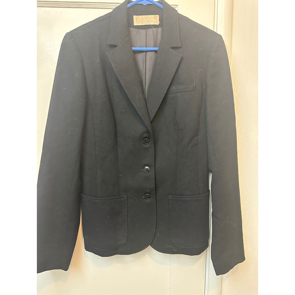 Pendleton Womens Black 100% Virgin Wool 3 Button Blazer Jacket Made USA S petite